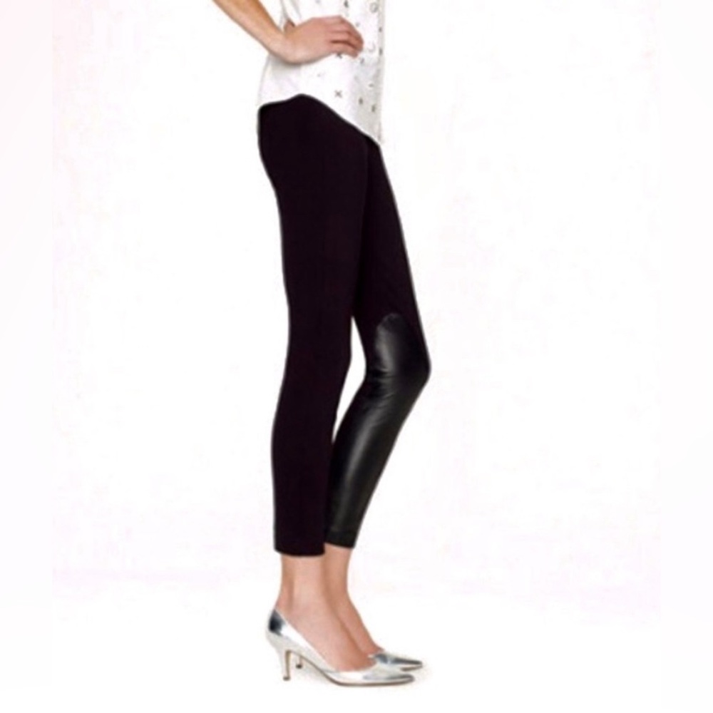 J. Crew Black Leggings with Leather Detail